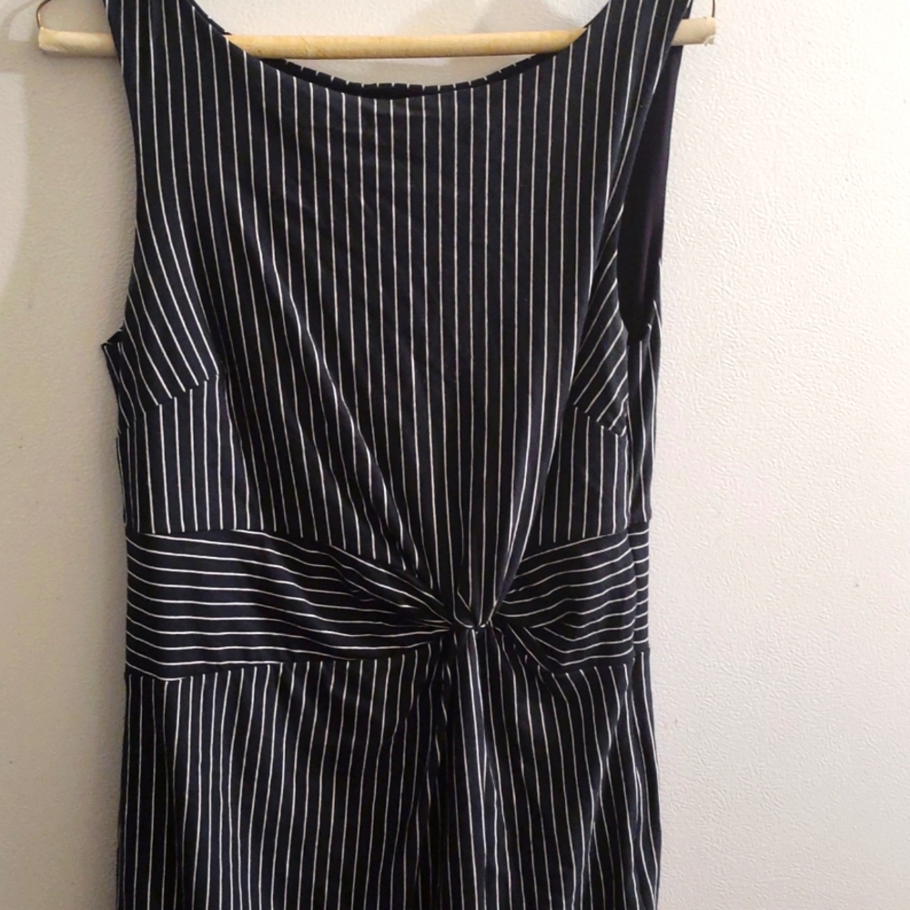 Ann Taylor Black and White Striped Sleeveless Dress